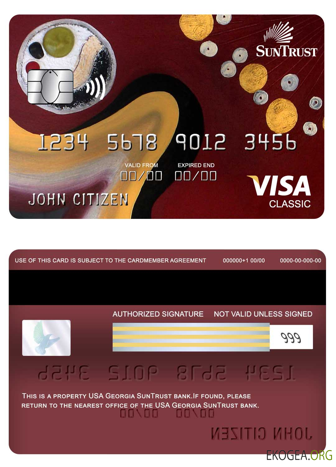 Carte visa classique de la banque SunTrust des États Unis Géorgie